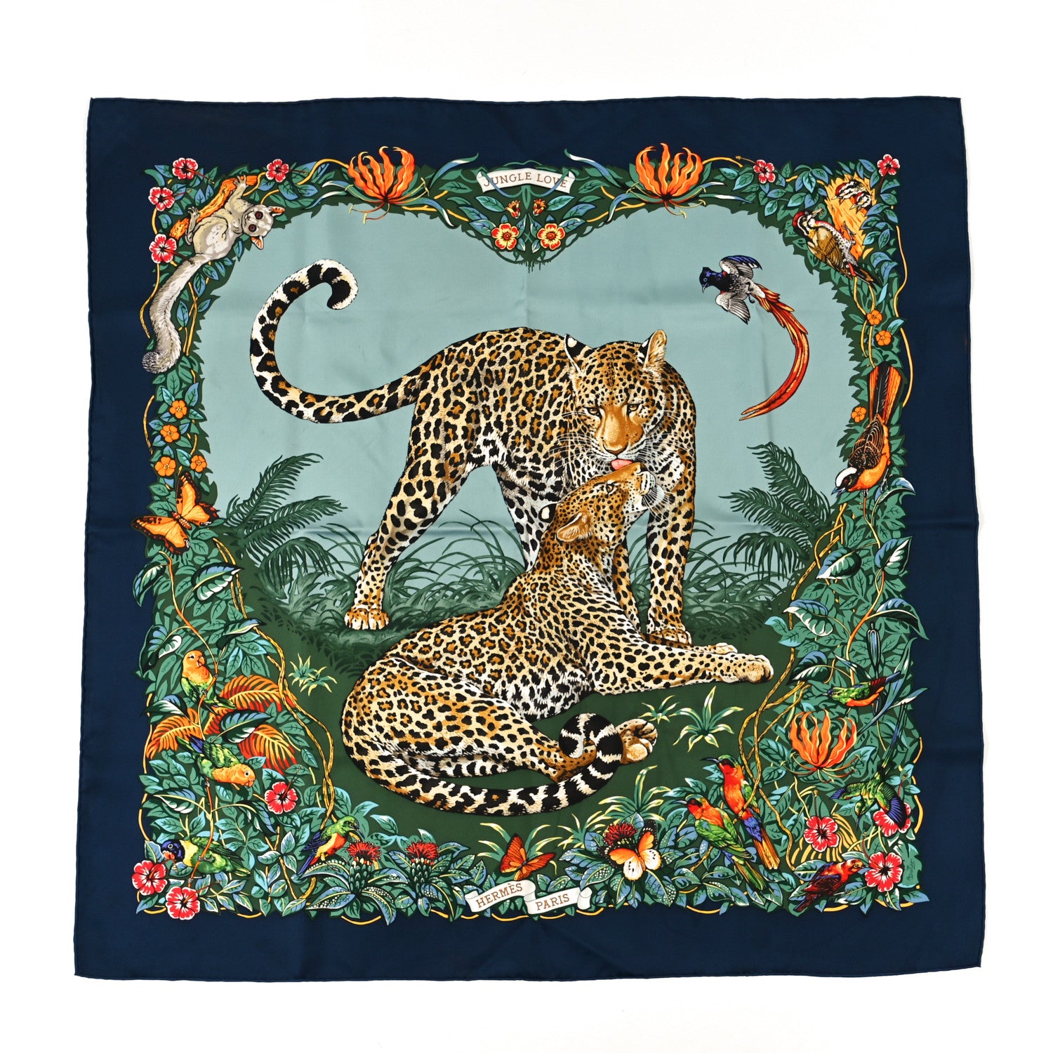 Hermes Silk Jungle Love Scarf 90 Marine Vert Orange 1 of 8