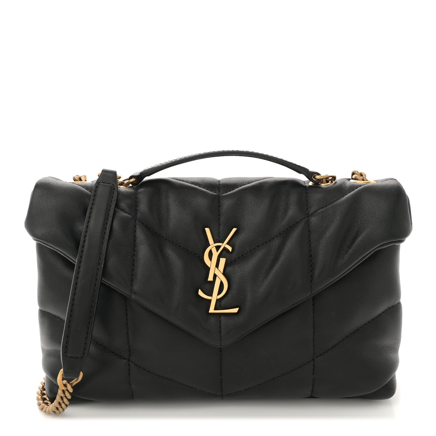 Saint Laurent Lambskin Quilted Toy Loulou Puffer Monogram Chain Satchel Black 1 of 10