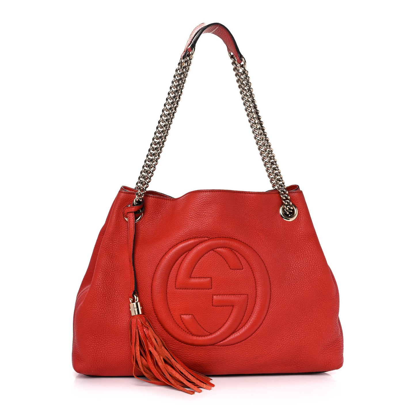 Pebbled Calfskin Medium Soho Chain Shoulder Bag Tabasco Red