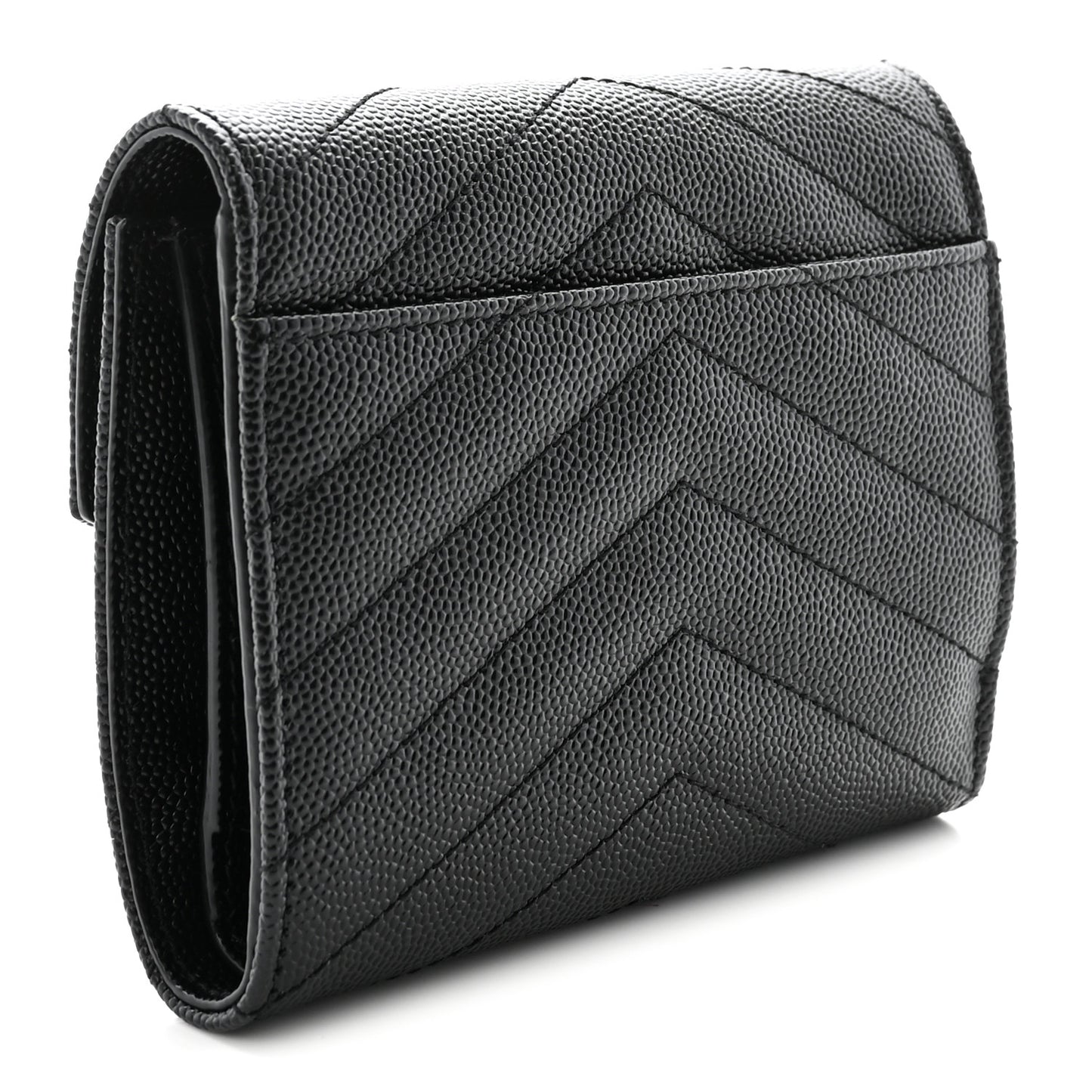 Grain De Poudre Matelasse Chevron Monogram Compact Tri Fold Wallet Black