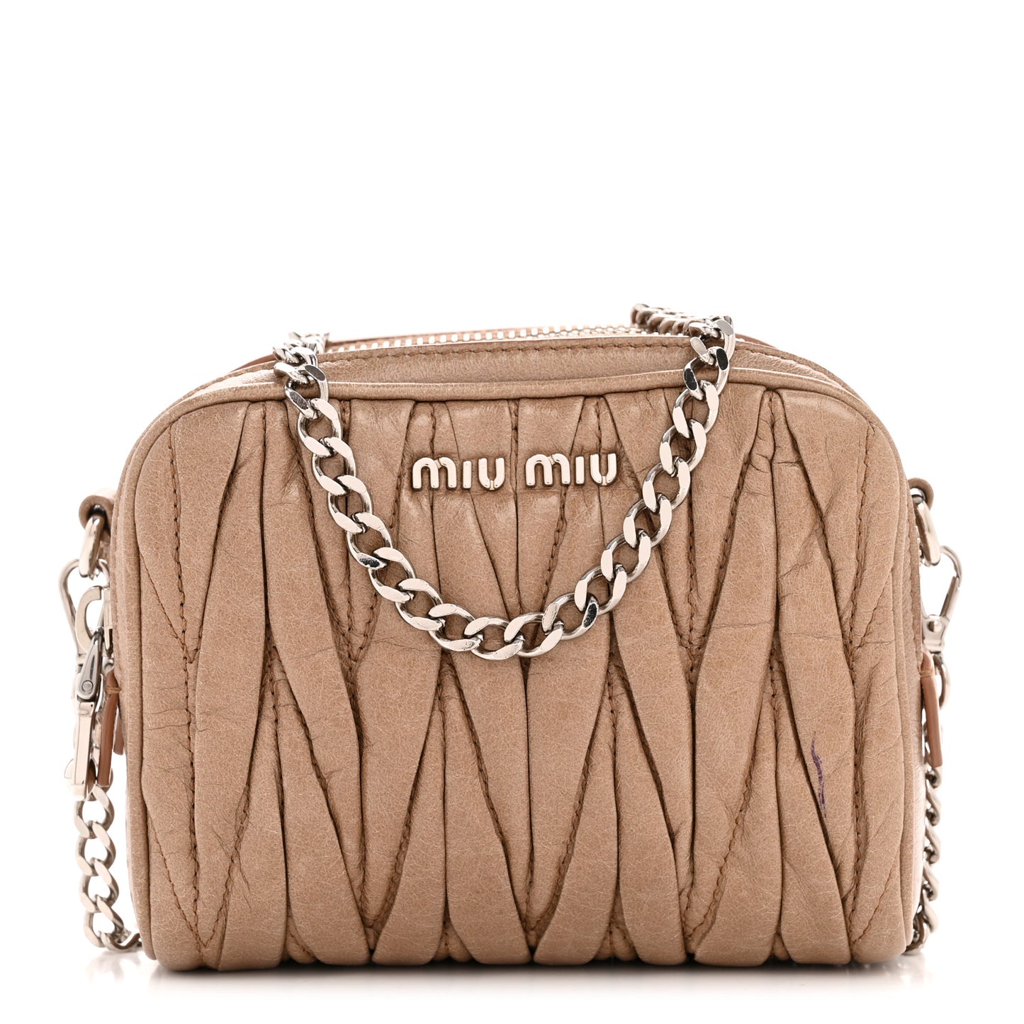 Vitello Lux Matelasse Double Zip Chain Crossbody Bag Cammeo