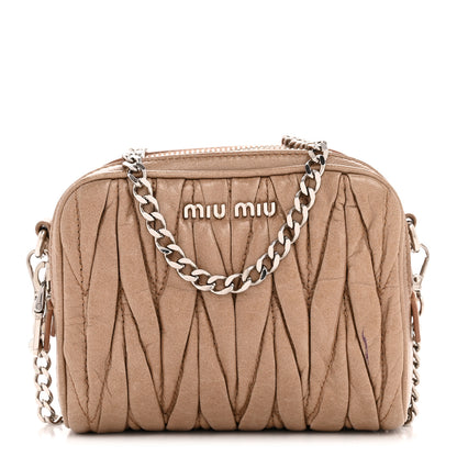 Miu Miu Vitello Lux Matelasse Double Zip Chain Crossbody Bag Cammeo 1 of 12