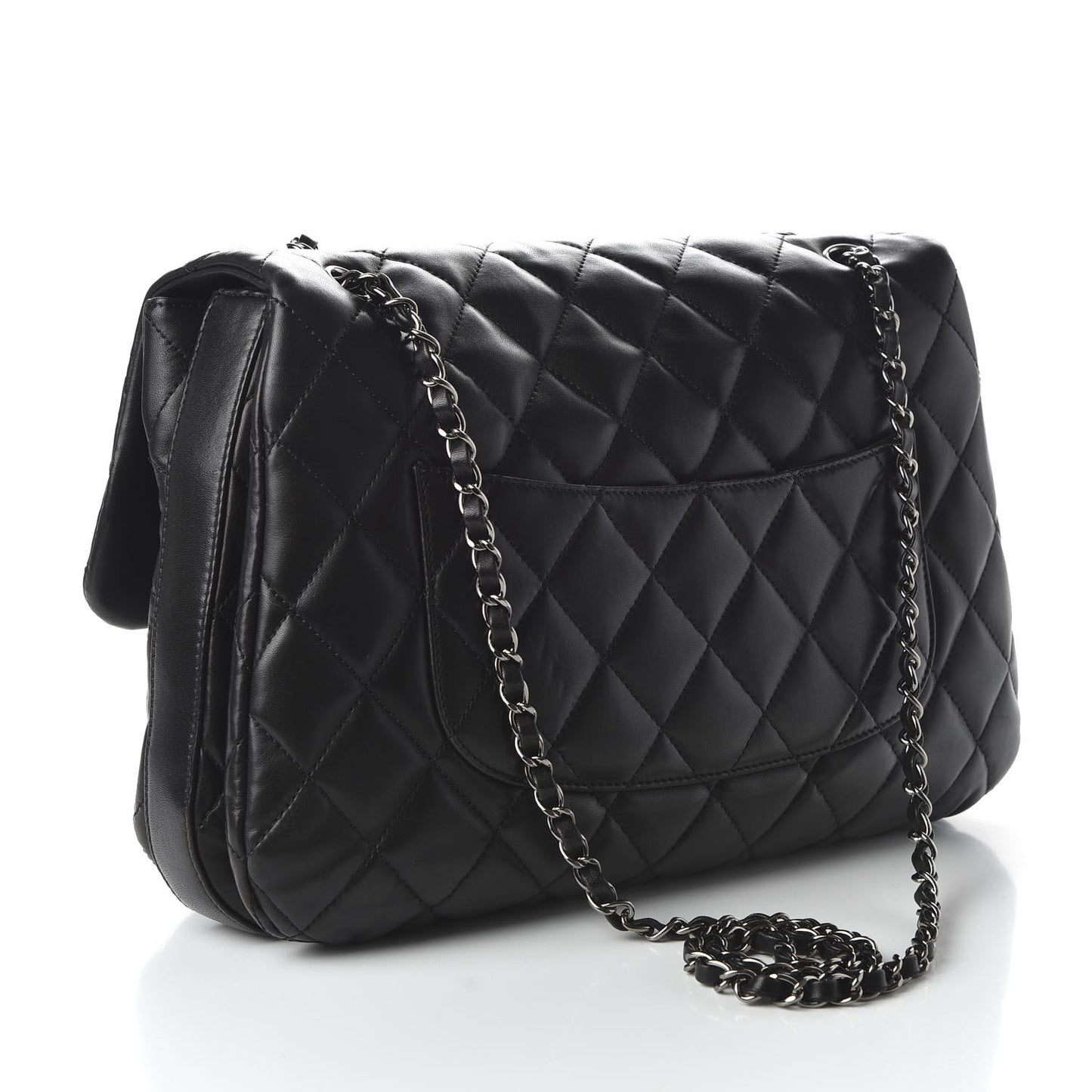 Lambskin Quilted 3 Large Flap Black