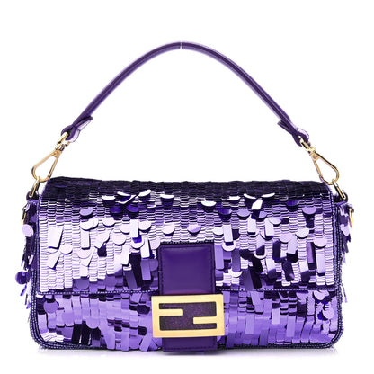 Fendi Sequin Paillettes Shiny Nappa Sex and the City Baguette Viola Purple Rain 1 of 10