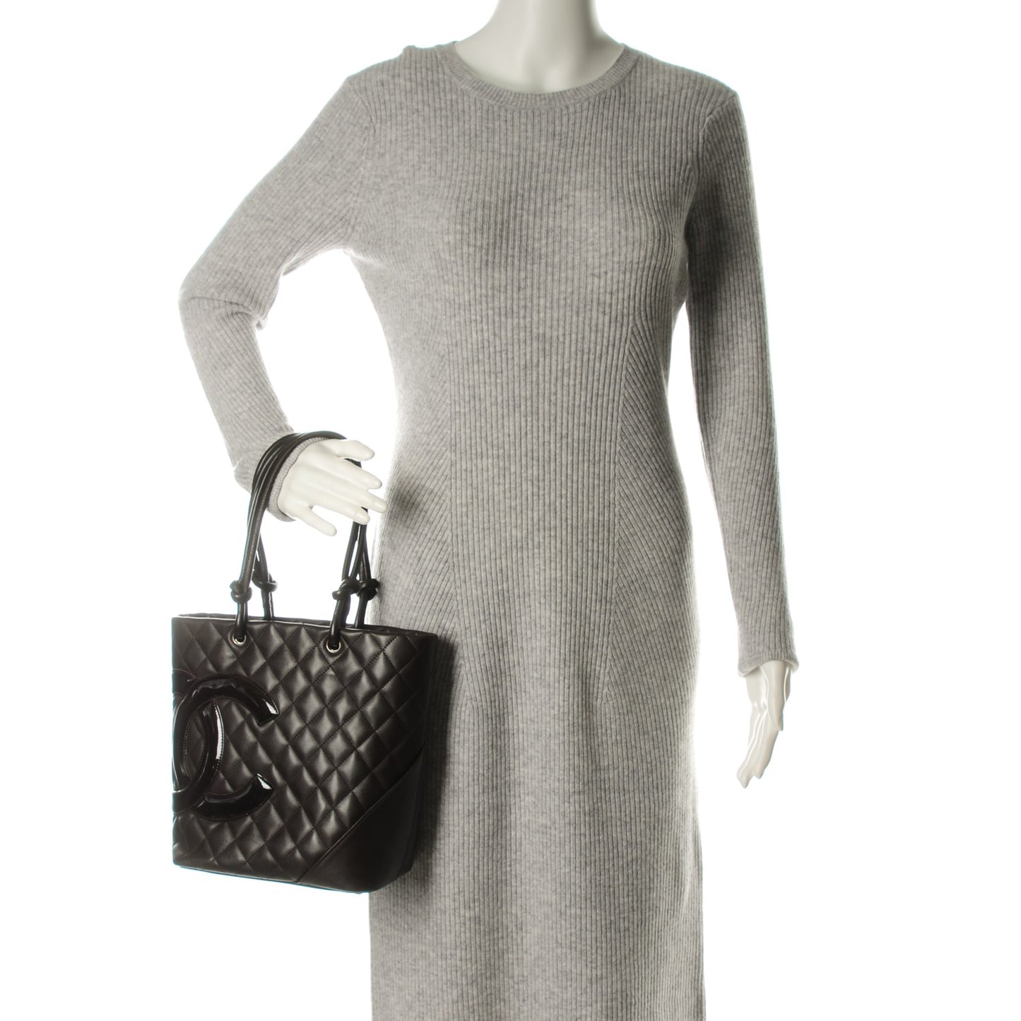 Calfskin Quilted Medium Cambon Tote Brown
