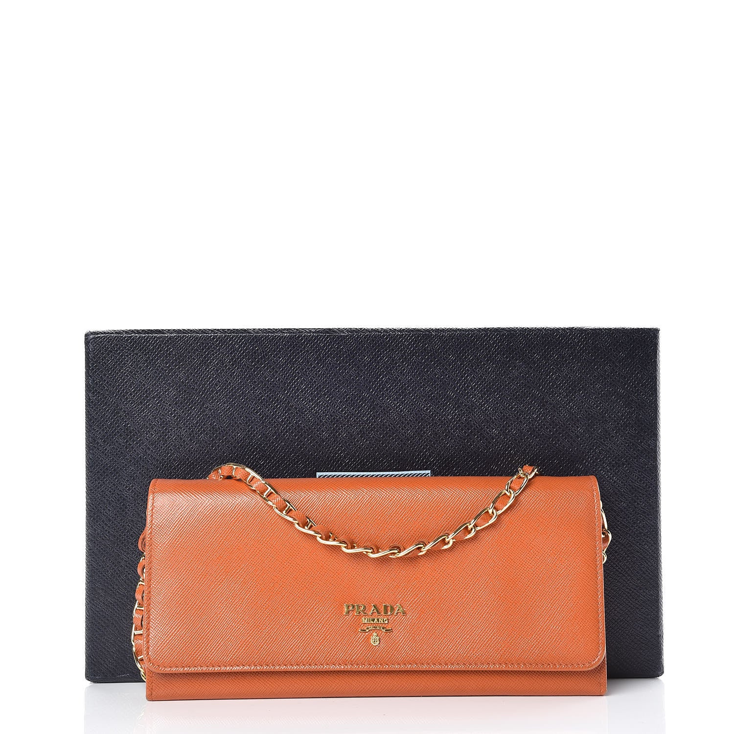 Prada Saffiano Metal Oro Chain Wallet Papaya 11 of 11