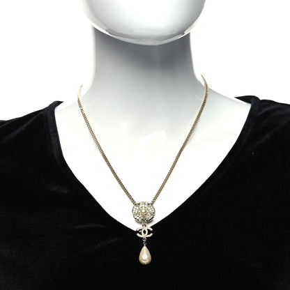 Chanel Crystal Pearl CC Flower Drop Necklace Gold 2 of 5