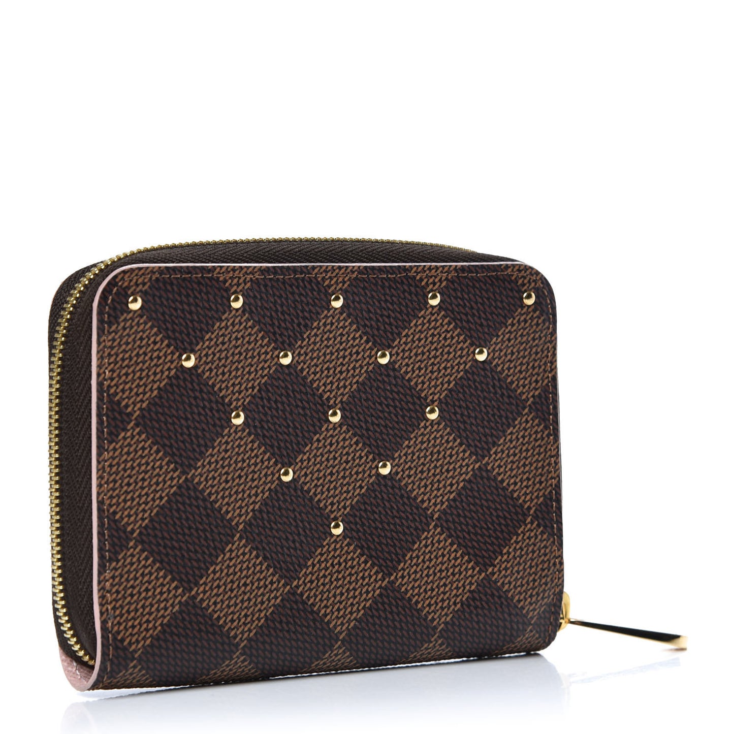 Damier Ebene Studded Zippy Coin Purse Rose Ballerine
