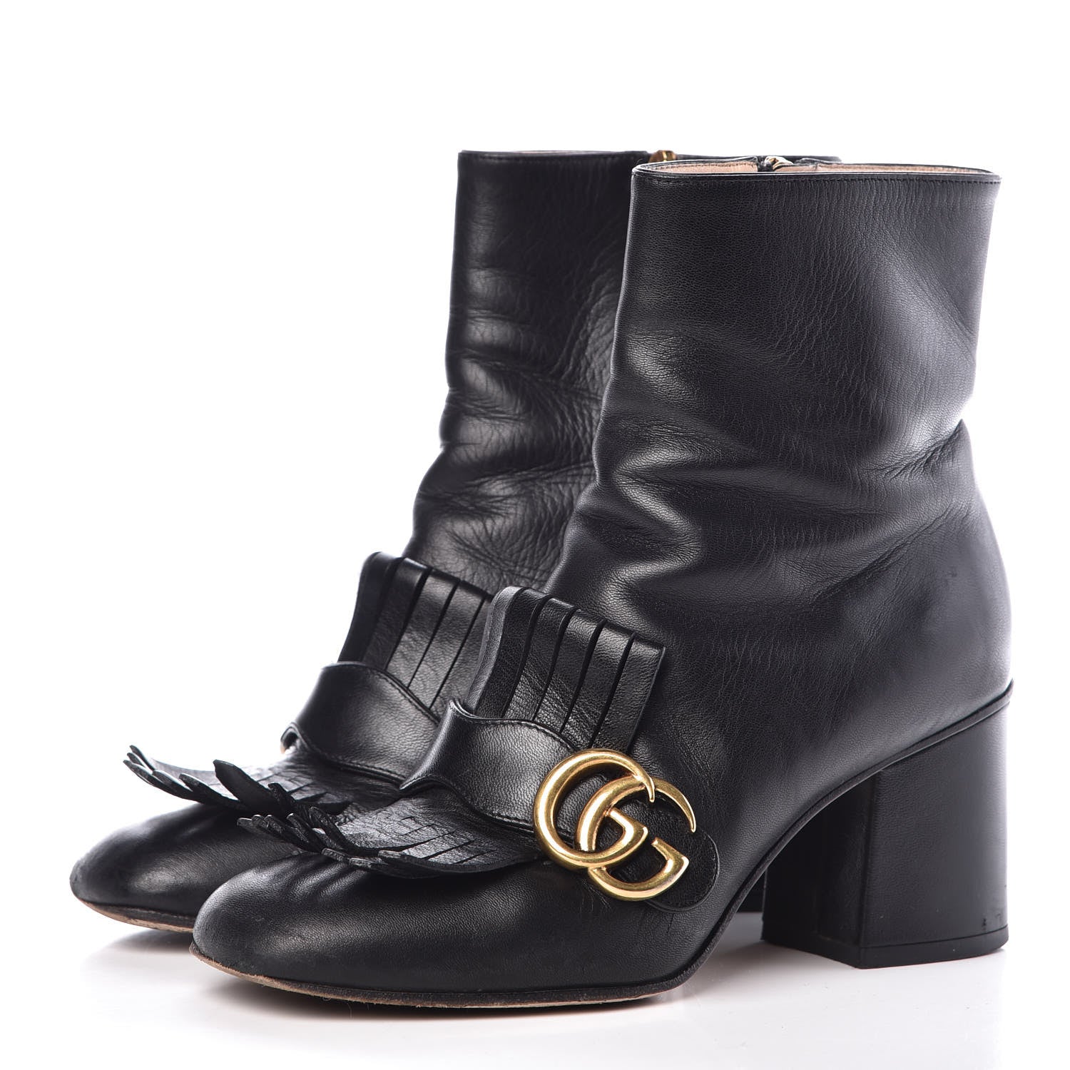 Gucci Malaga Kid GG Marmont Fringe 75mm Ankle Boots 35.5 Black 3 of 15
