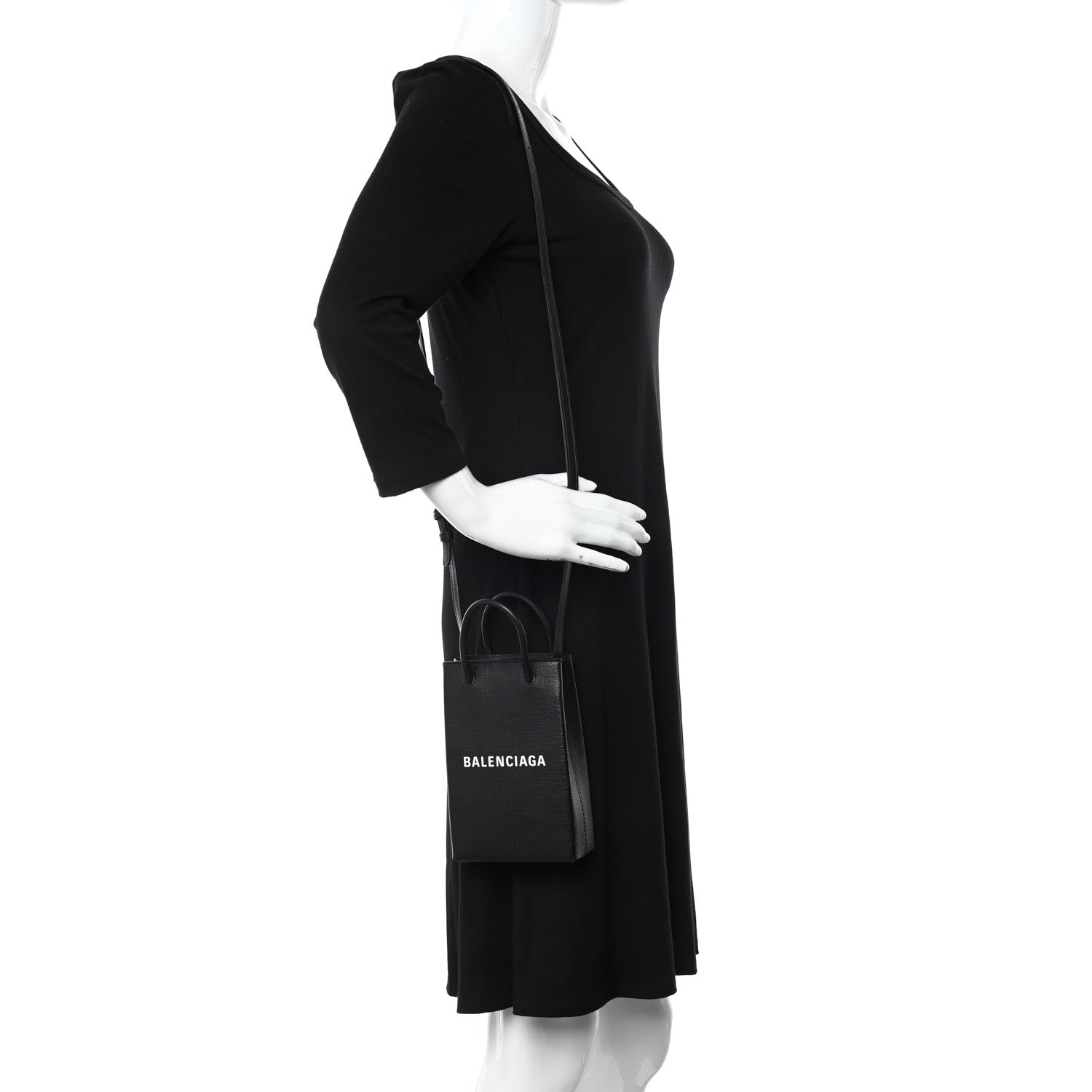 Balenciaga Squared Calfskin Logo Shopping Phone Holder Bag Black 2 of 10