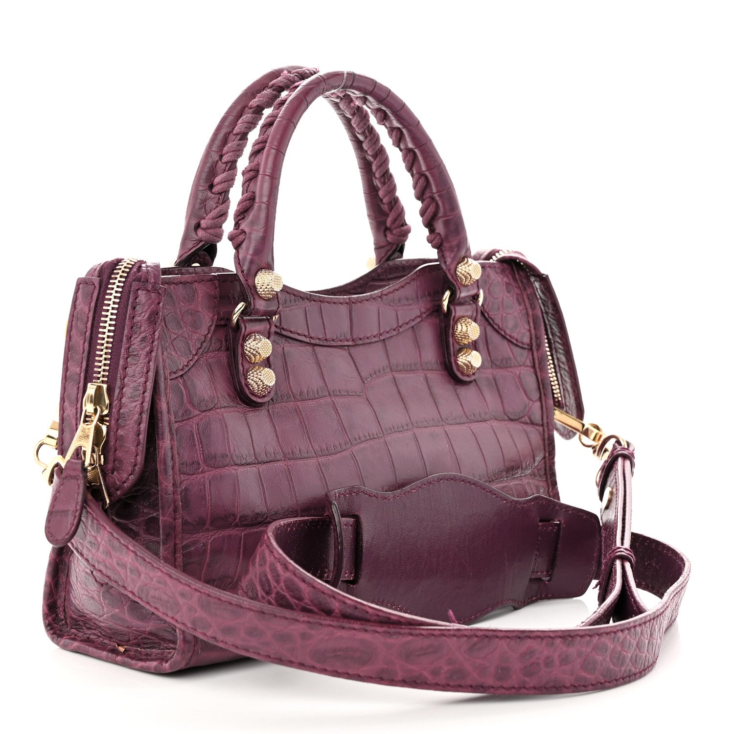Balenciaga Calfskin Crocodile Embossed Giant 12 Gold Hardware Mini City Violet Prune 3 of 15