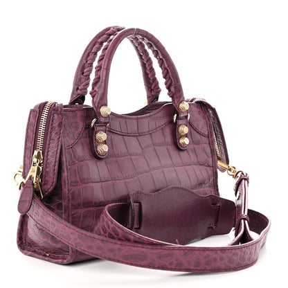 Balenciaga Calfskin Crocodile Embossed Giant 12 Gold Hardware Mini City Violet Prune 3 of 15