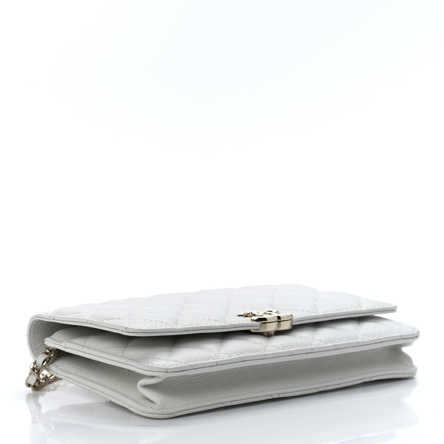 Caviar Quilted Enamel Wallet On Chain WOC White