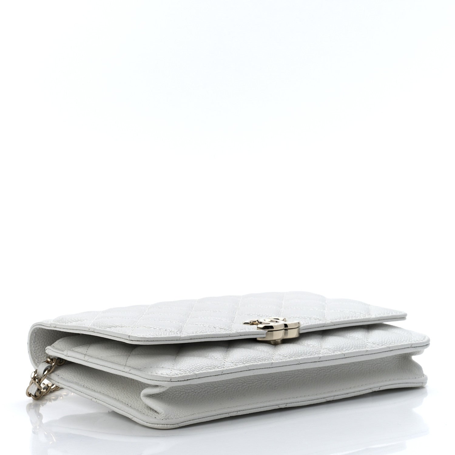 Chanel Caviar Quilted Enamel Wallet On Chain WOC White 4 of 13