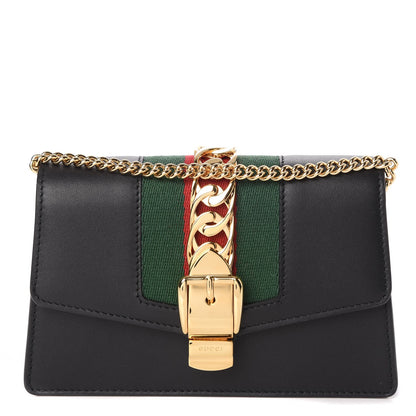 Gucci Calfskin Super Mini Sylvie Chain Shoulder Bag Black 1 of 8