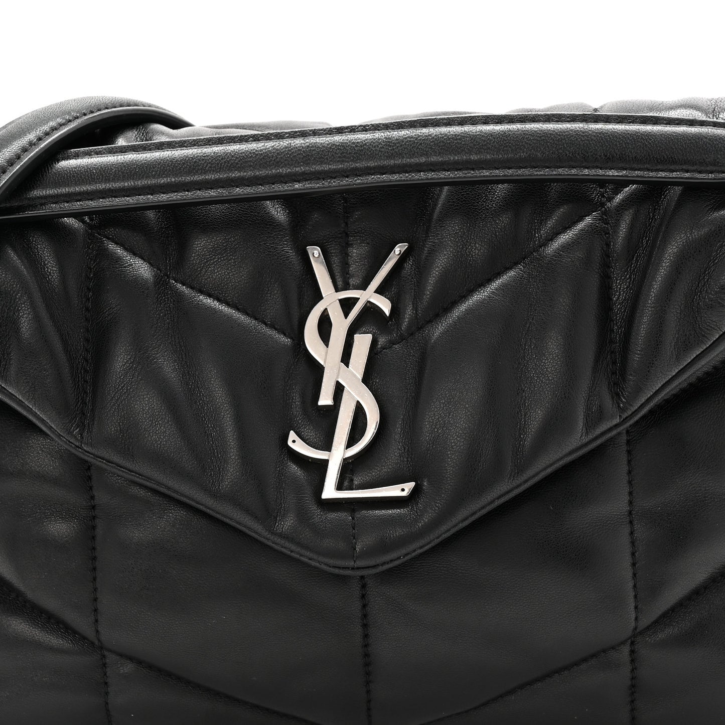 Lambskin Quilted Small Loulou Puffer Monogram Chain Satchel Black