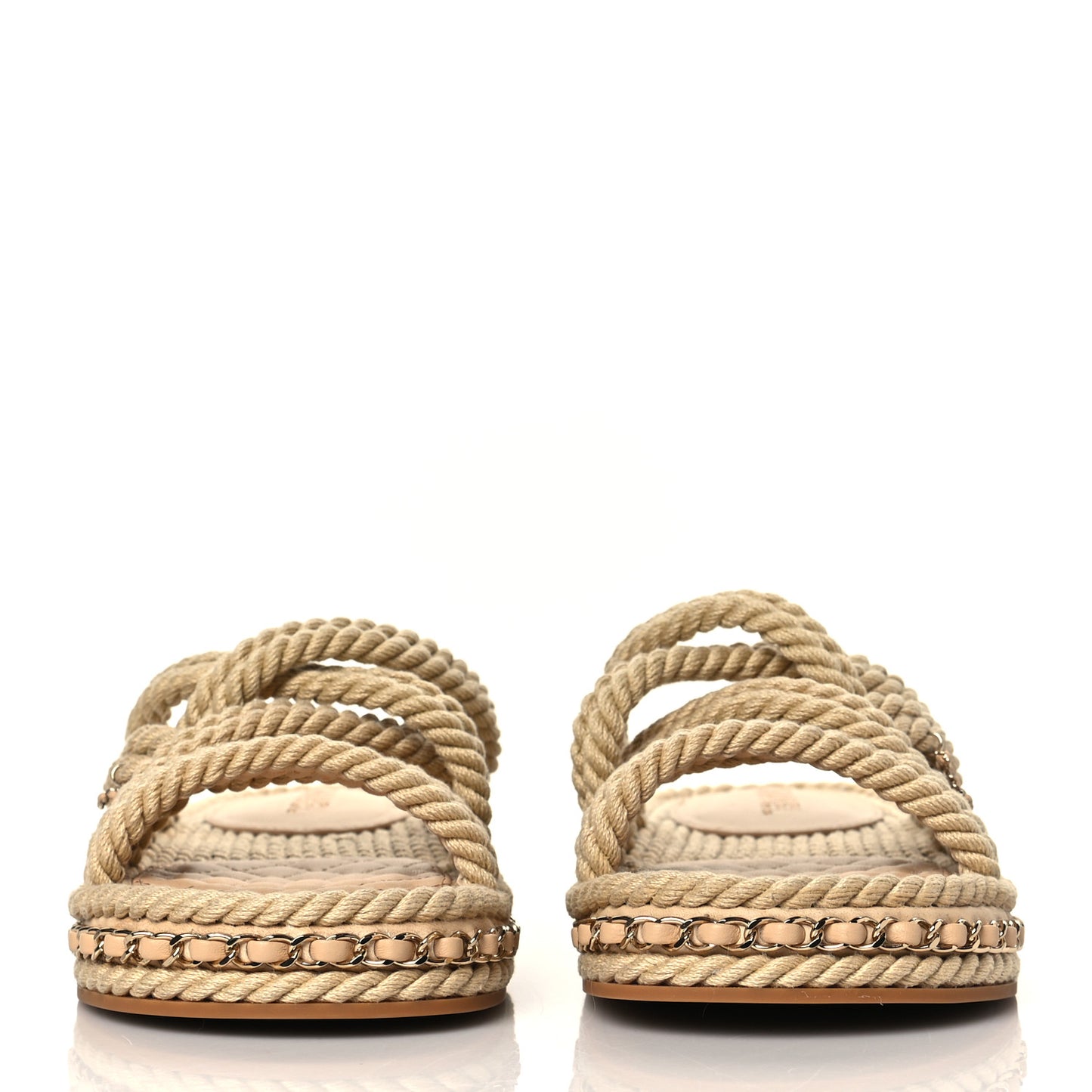 Cord Lambskin Chain Slide Sandals 38 Beige