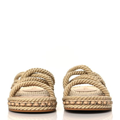 Chanel Cord Lambskin Chain Slide Sandals 38 Beige 2 of 8