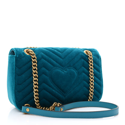 Gucci Velvet Matelasse Small GG Marmont Shoulder Bag Pavone Cyan 3 of 11