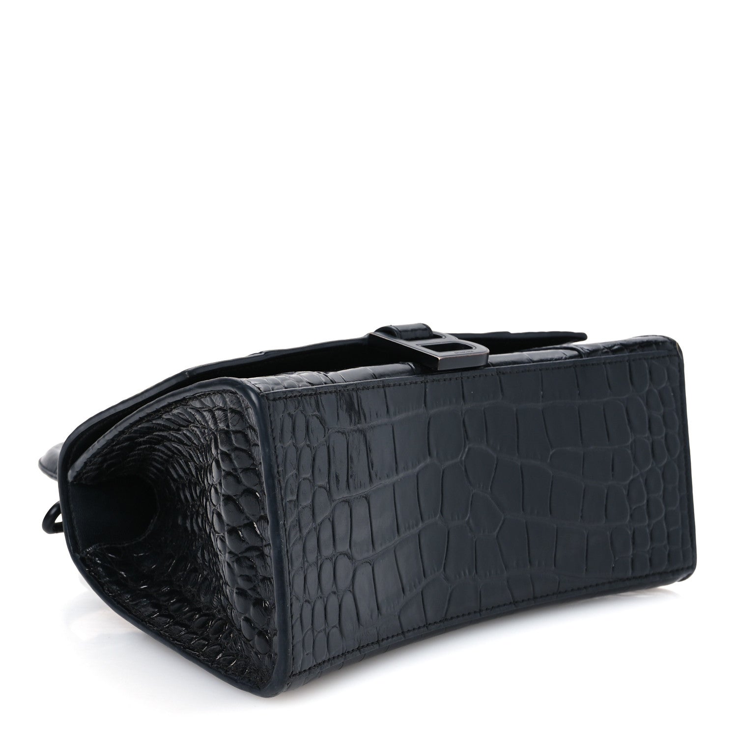 Balenciaga Shiny Calfskin Monochrome Crocodile Embossed Small Hourglass Top Handle Bag Black 4 of 14