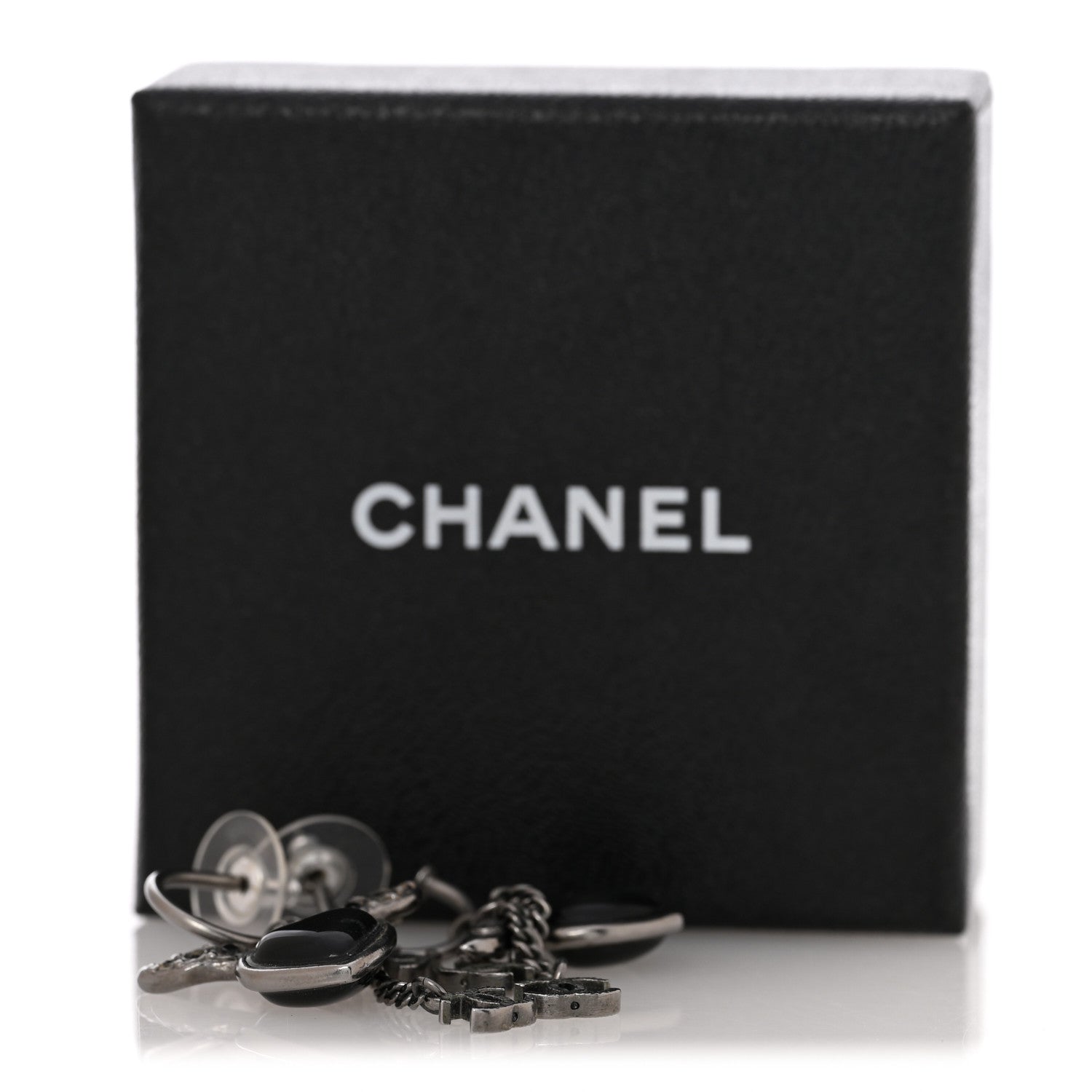 Chanel Enamel Crystal Heart Wing CC Drop Earrings Black Silver 6 of 6