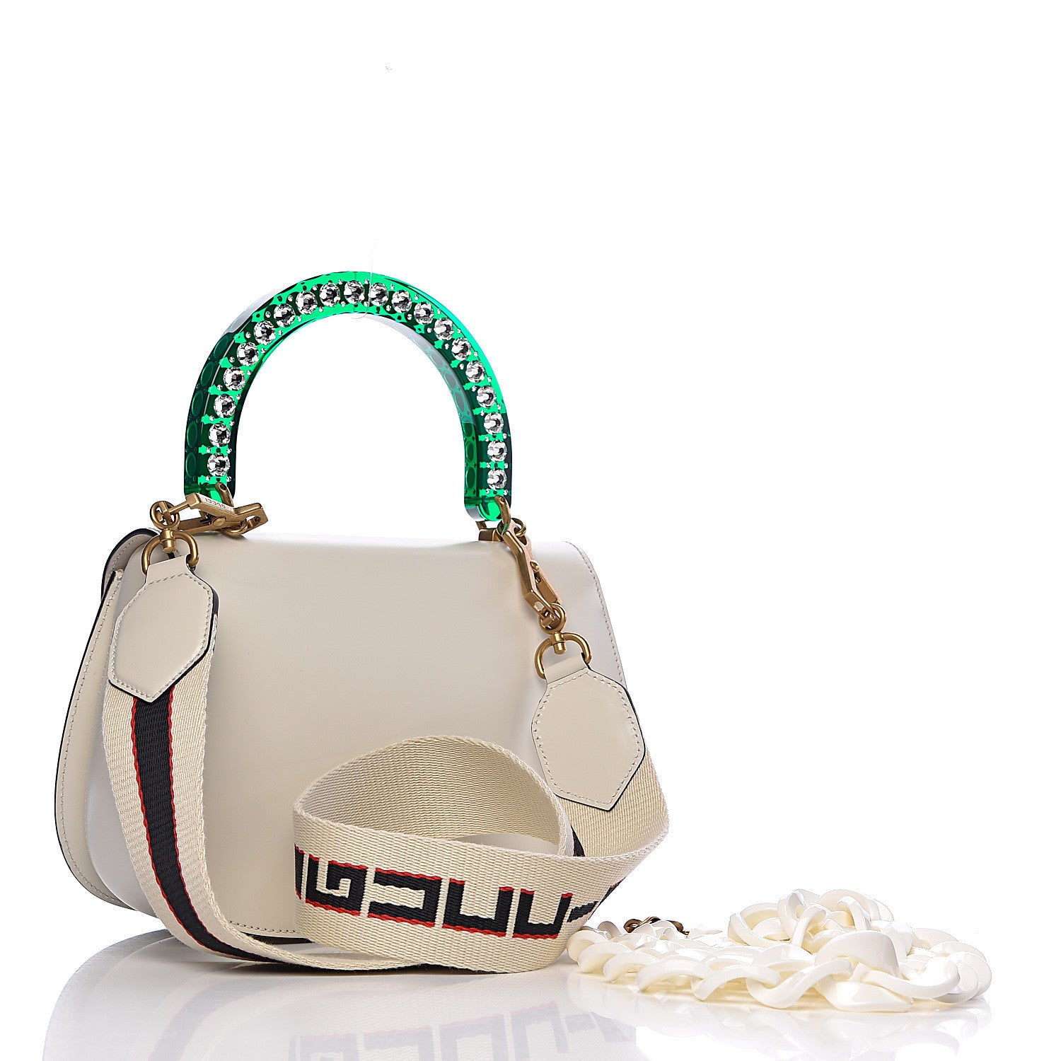 Gucci Calfskin Plexiglass Medium Classic 2 Top Handle Bag White 3 of 12