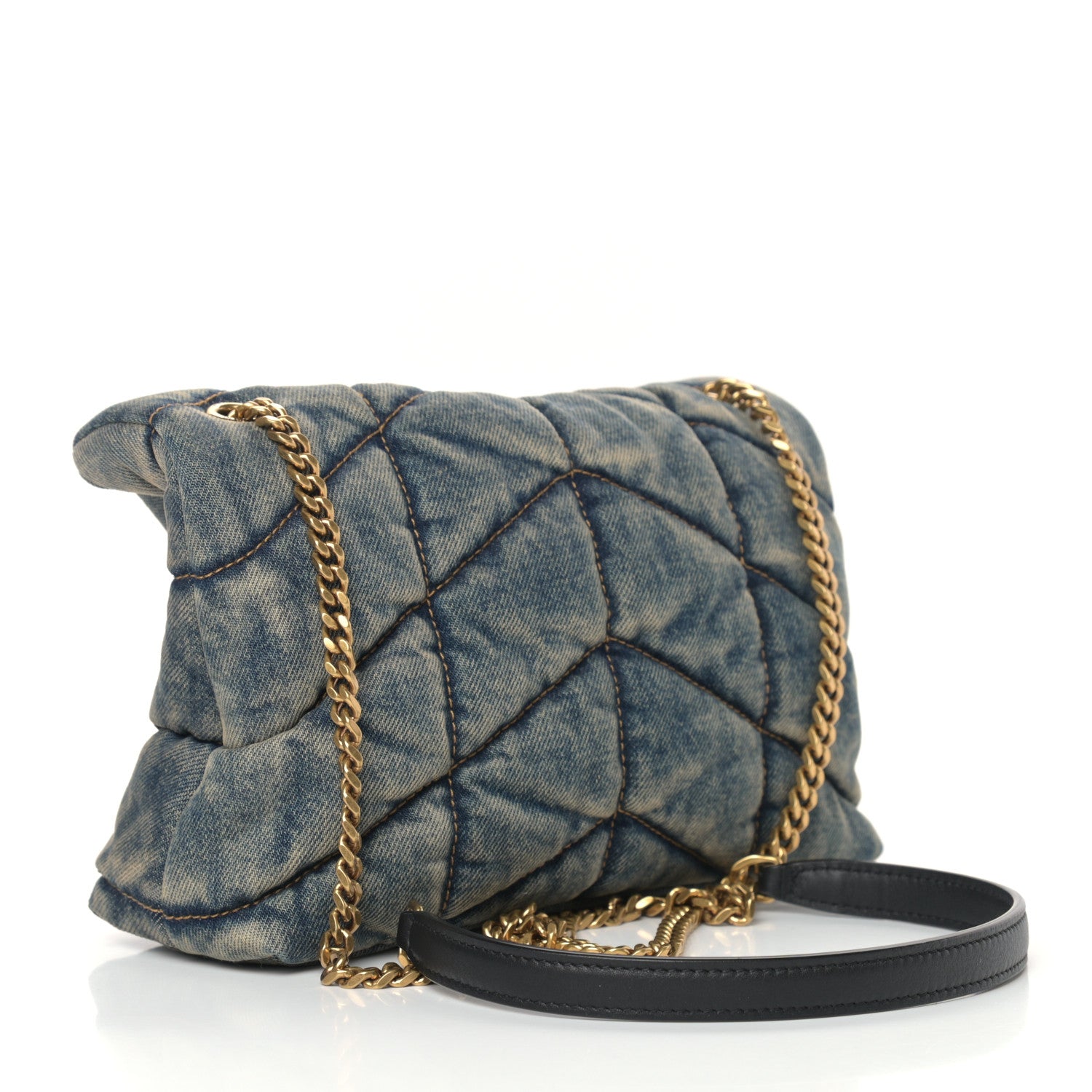 Saint Laurent Denim Quilted Toy Loulou Puffer Monogram Chain Satchel Rodeo Blue 3 of 9