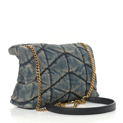 Saint Laurent Denim Quilted Toy Loulou Puffer Monogram Chain Satchel Rodeo Blue 3 of 9