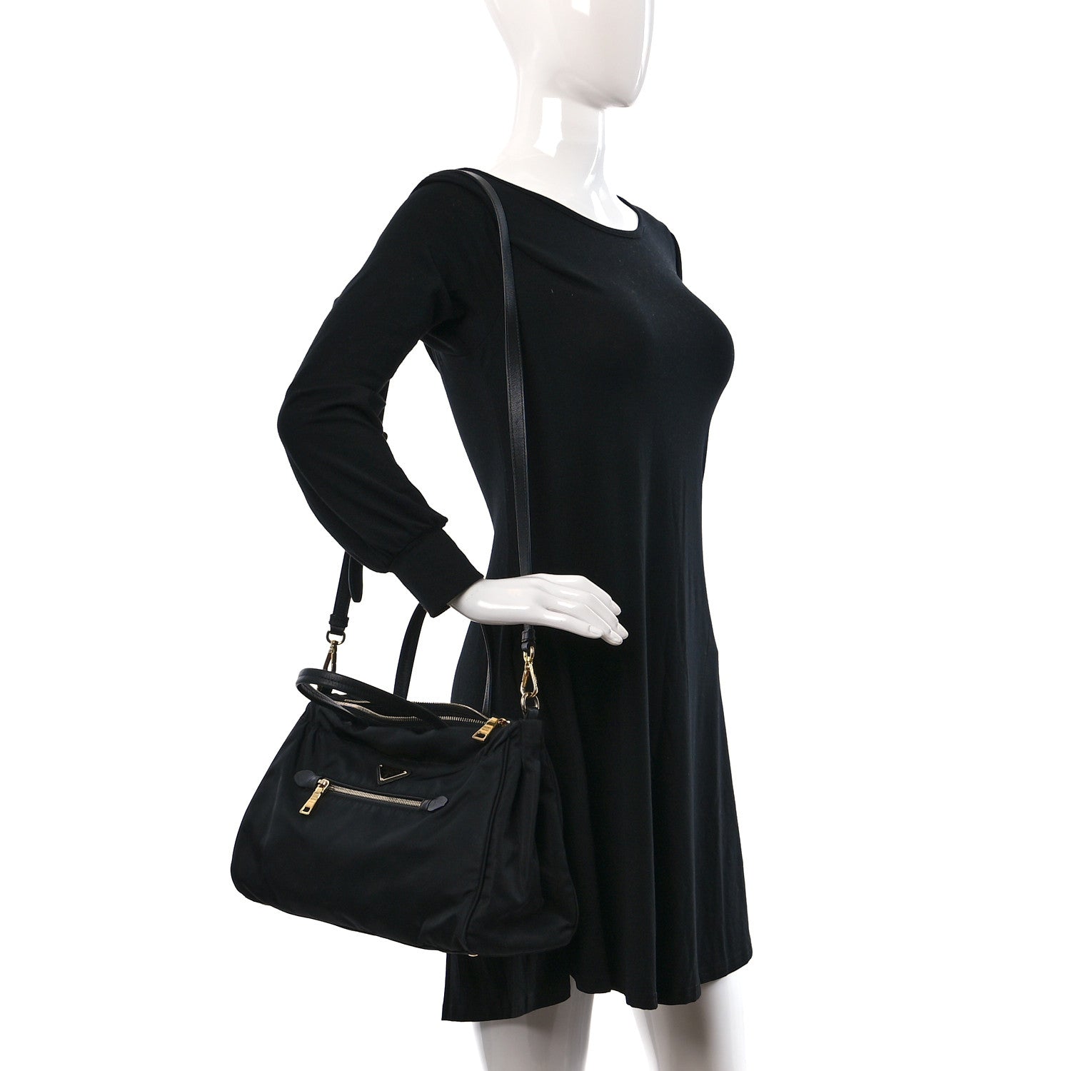 Prada Tessuto Nylon Saffiano Shopping Tote Black 2 of 13