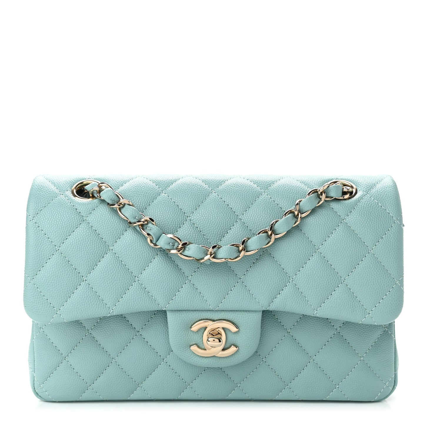 Caviar Quilted Small Double Flap Light Blue