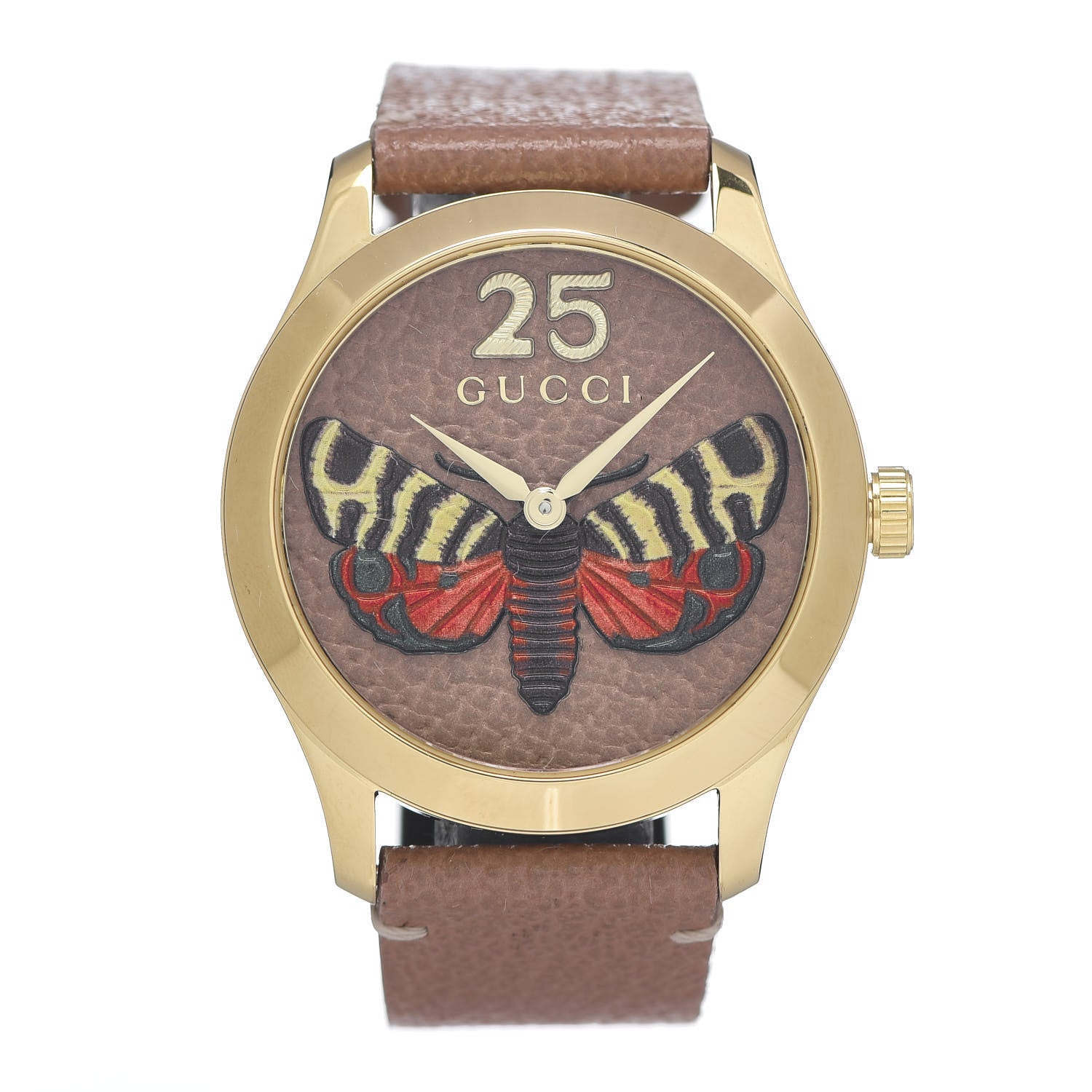 Gucci Stainless Steel Calfskin 38mm G-Timeless Moth Quartz Watch Brown 1 of 5