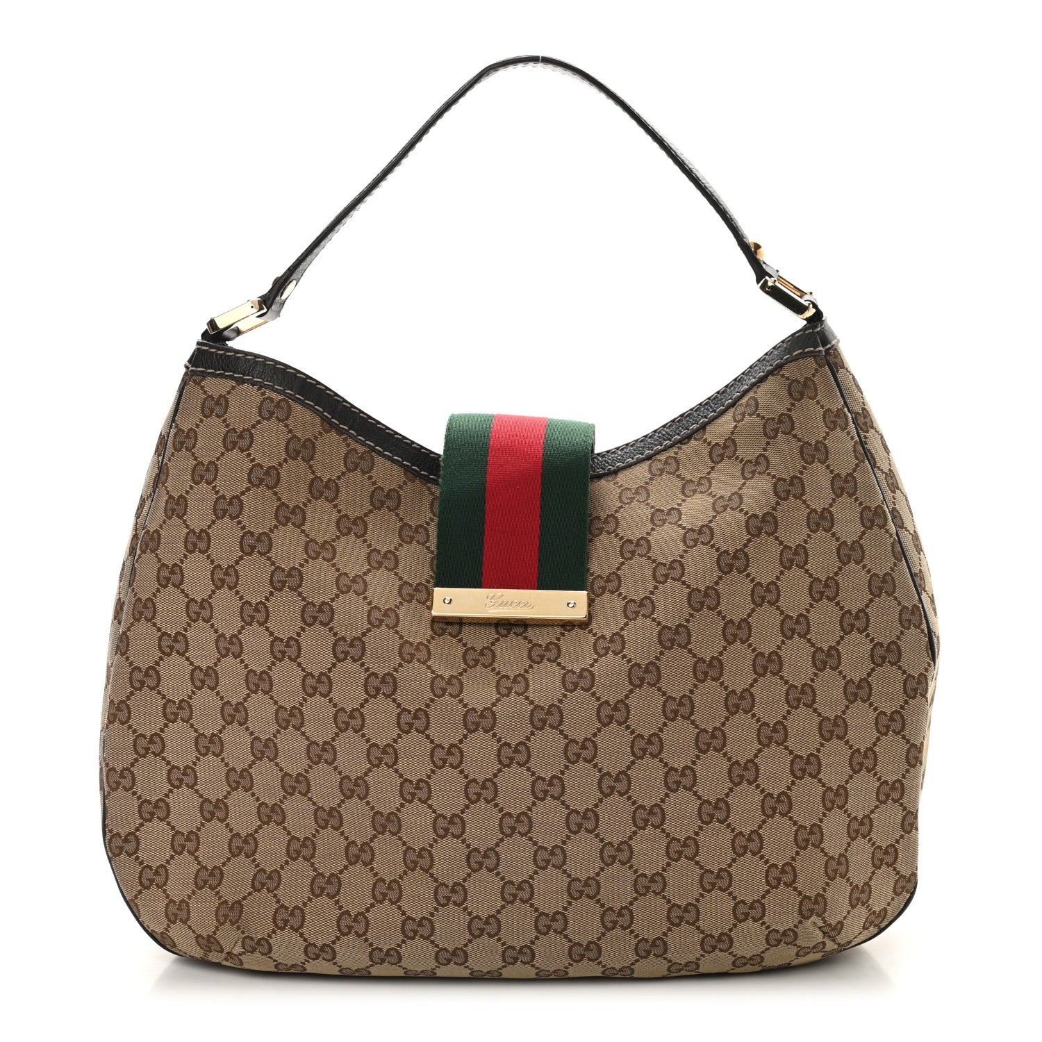 Gucci Monogram Large New Ladies Web Hobo Dark Brown 1 of 14