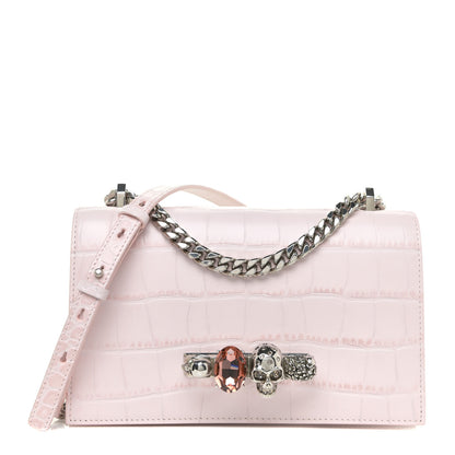 Alexander McQueen Shiny Crocodile Embossed Jeweled Satchel Pink 1 of 12