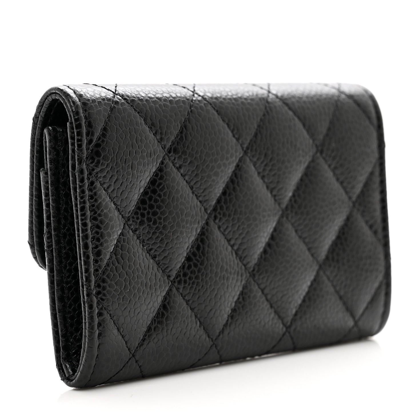 Caviar Quilted Flap Card Holder Black