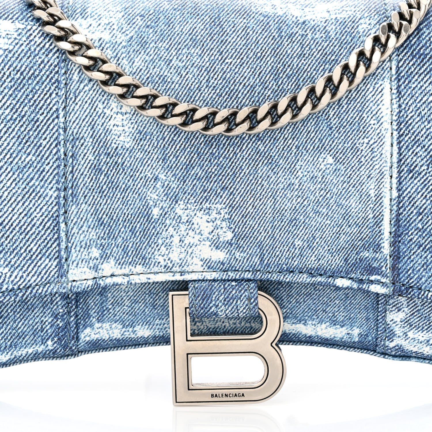 Balenciaga Nappa Denim Printed Hourglass Chain Bag Denim Blue 7 of 9