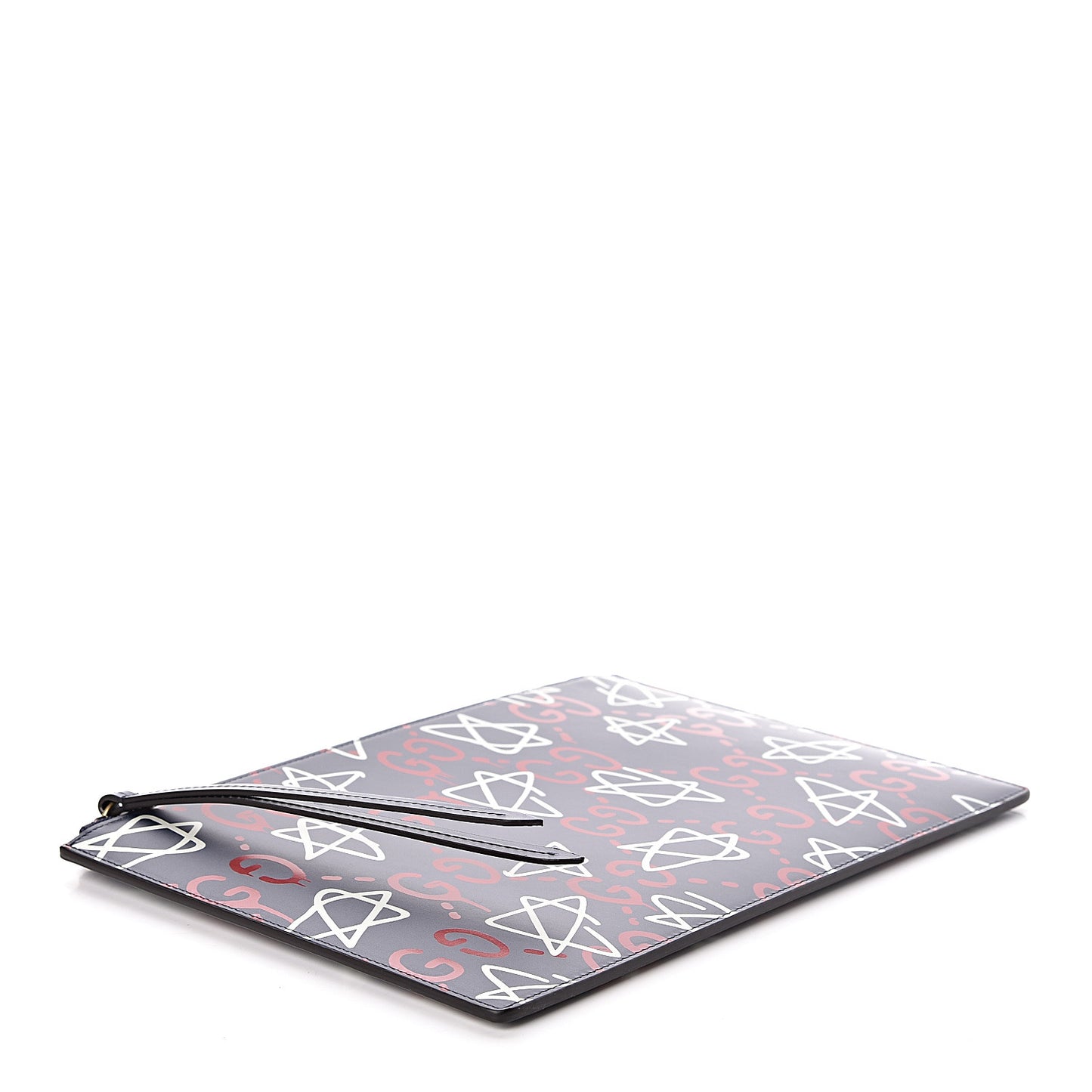 Calfskin GucciGhost Print Pouch Blue Agata Hibiscus Red
