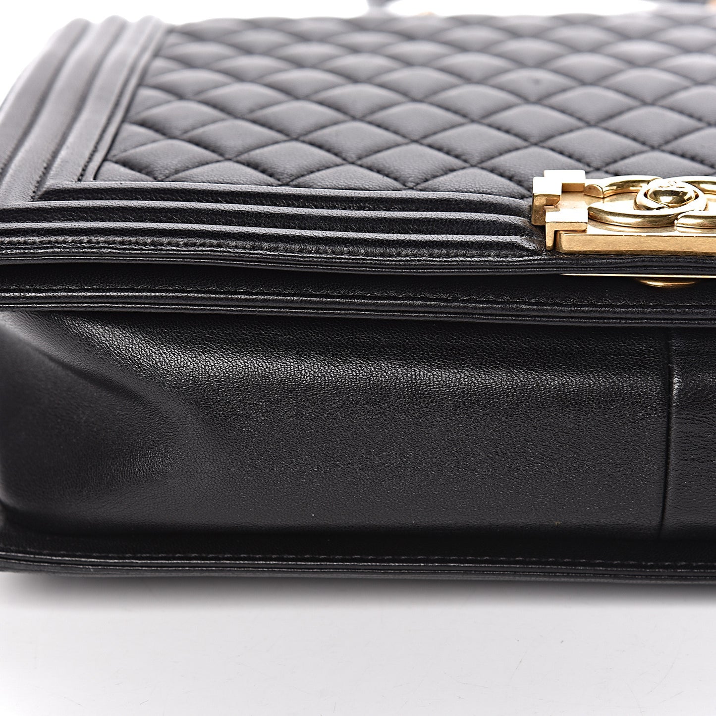 Lambskin Quilted Large Boy Flap Black