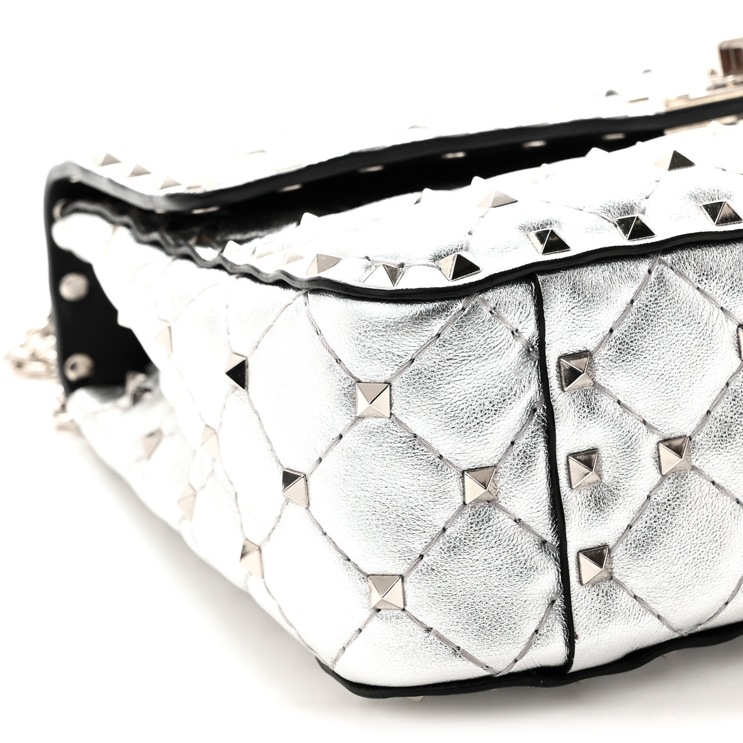 Valentino Garavani Metallic Nappa Medium Rockstud Spike Shoulder Bag Silver 8 of 9