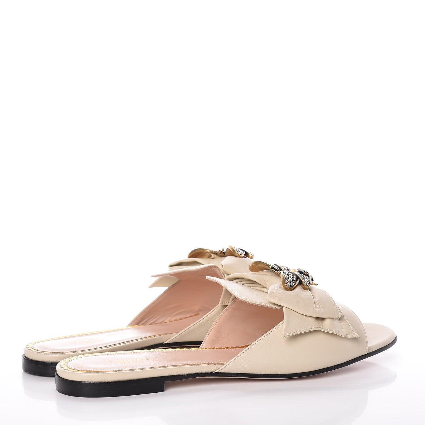 Nappa Queen Margaret Flat Slide Sandals 41 Vintage White