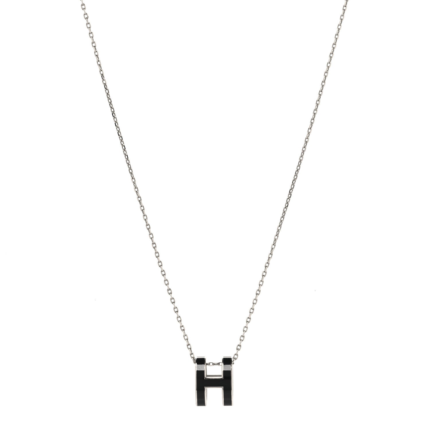 Hermes Lacquered Palladium Pop H Pendant Necklace Black 1 of 6