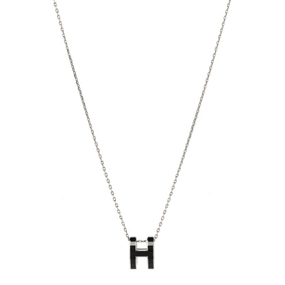 Hermes Lacquered Palladium Pop H Pendant Necklace Black 1 of 6