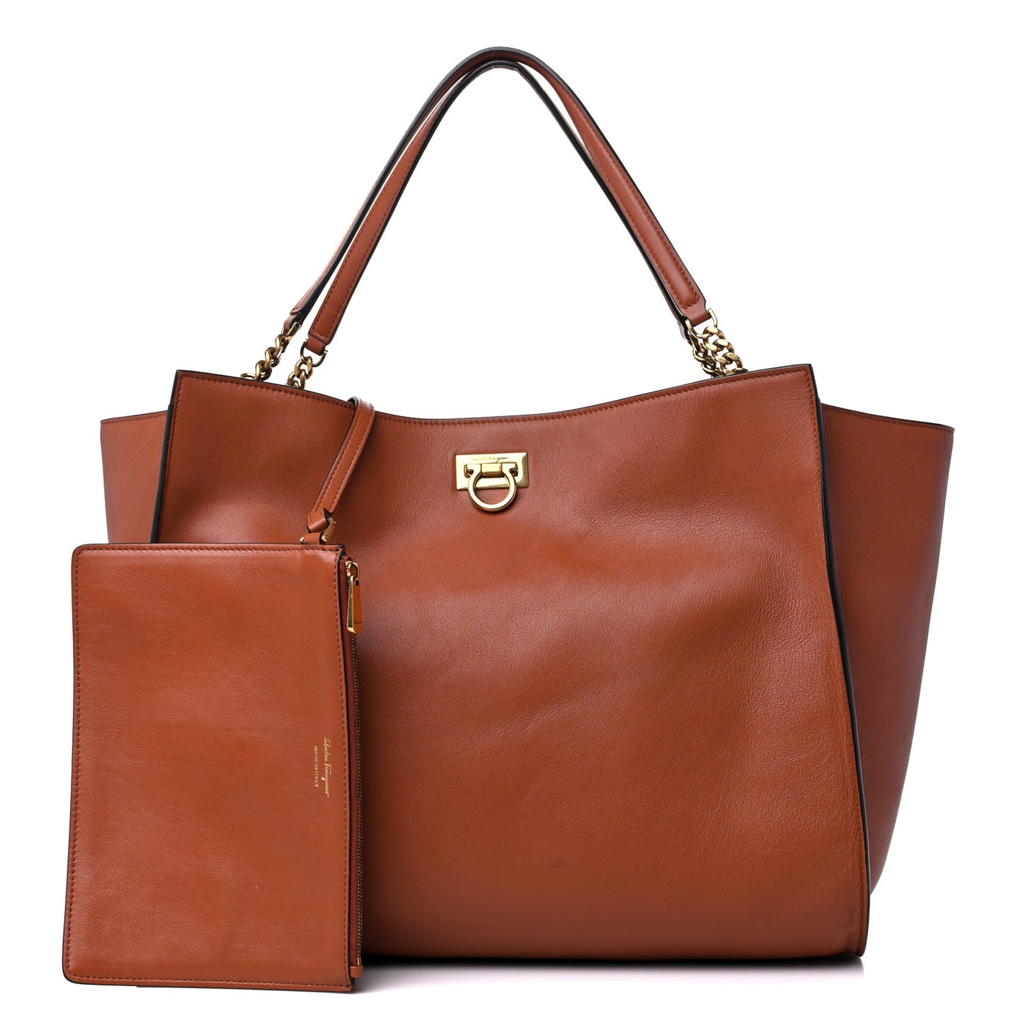 Calfskin Gancini Trifolio Tote Bag Siena Tan