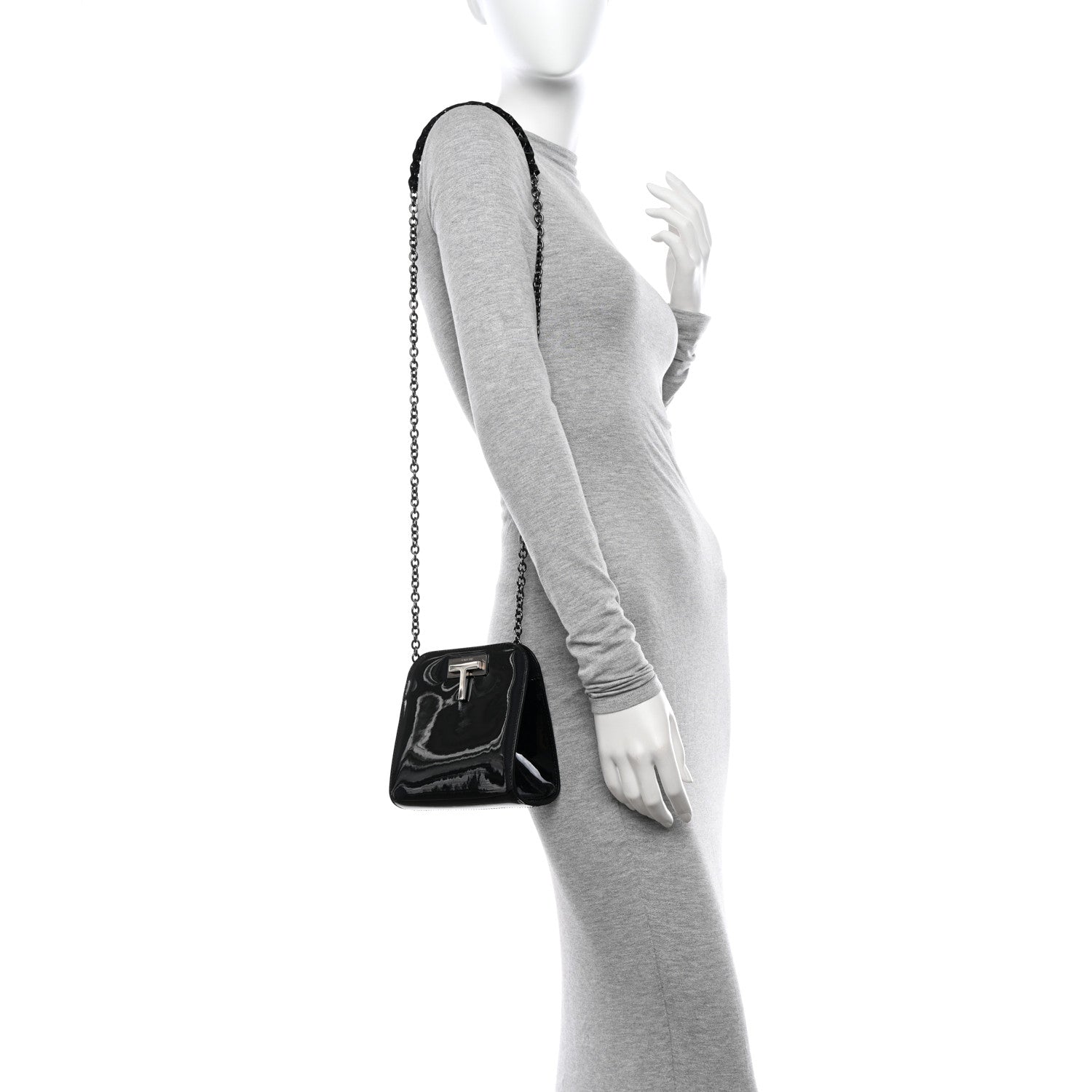 Tom Ford Patent Cosmo T Lock Chain Bag Black 2 of 10
