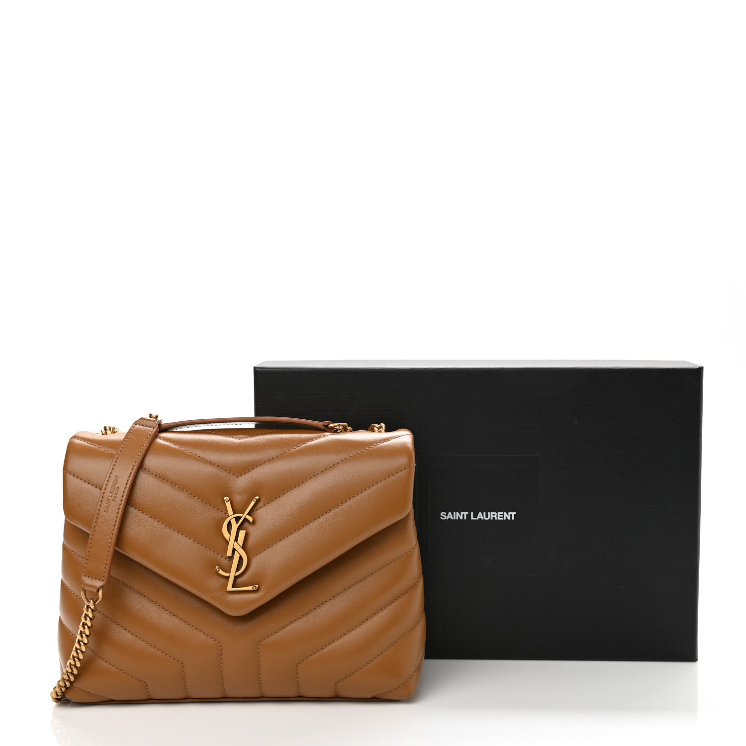Saint Laurent Calfskin Y Quilted Monogram Small Loulou Chain Satchel Dark Natural 11 of 11