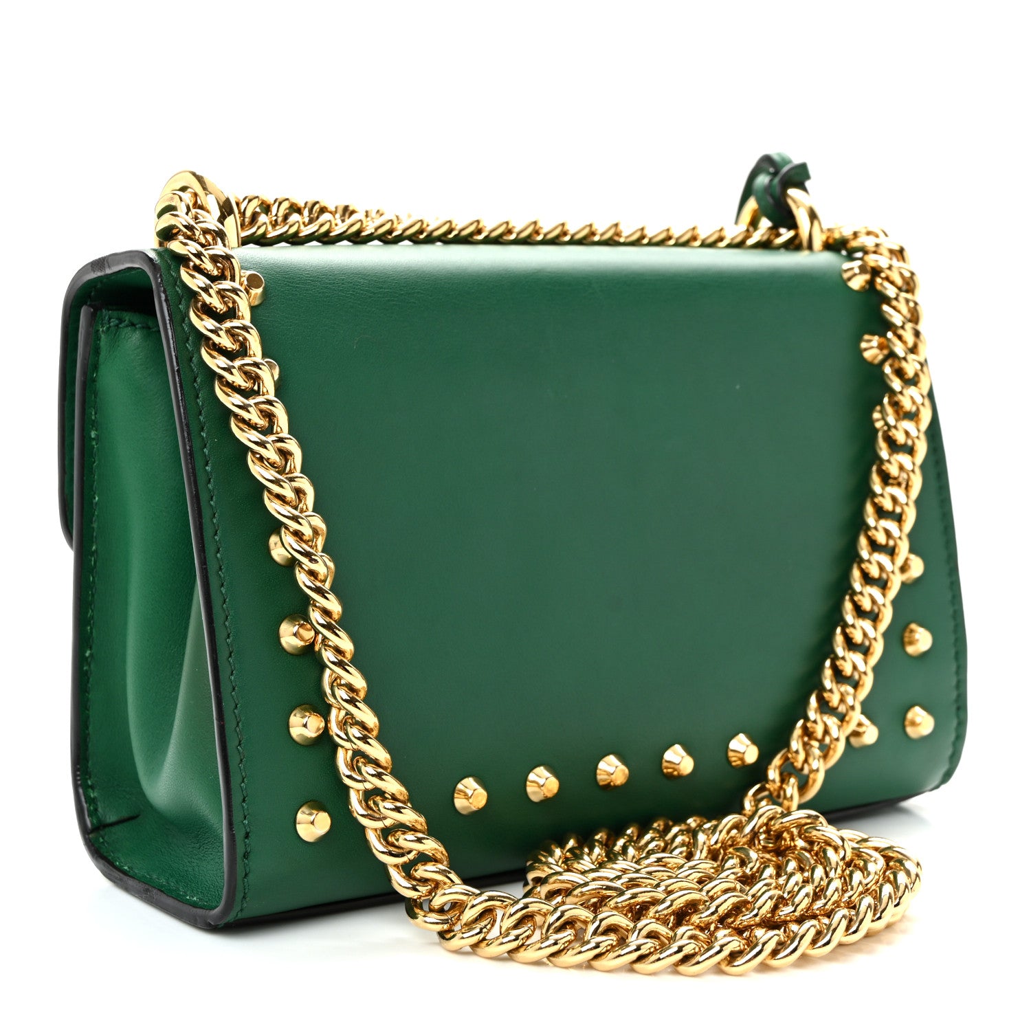 Gucci Calfskin Studded Small Padlock Shoulder Bag Emerald 3 of 14