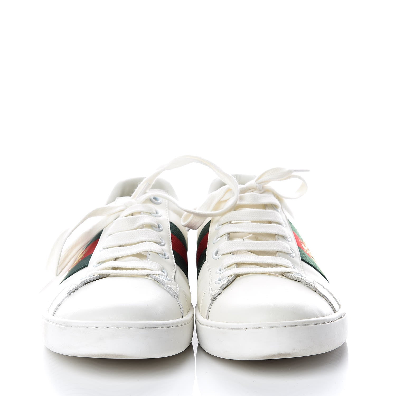 Gucci Miro Soft Calfskin Laminated Ayers Web Bee Embroidered Mens Ace Sneakers 9 White Red Flame Green 2 of 12