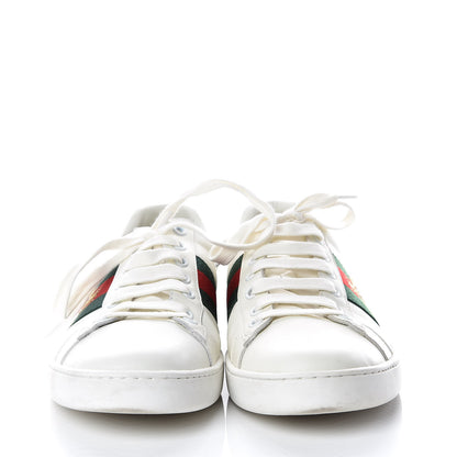 Gucci Miro Soft Calfskin Laminated Ayers Web Bee Embroidered Mens Ace Sneakers 9 White Red Flame Green 2 of 12