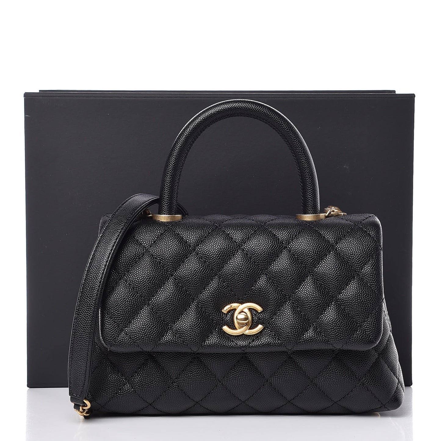 Caviar Quilted Mini Coco Handle Flap Black