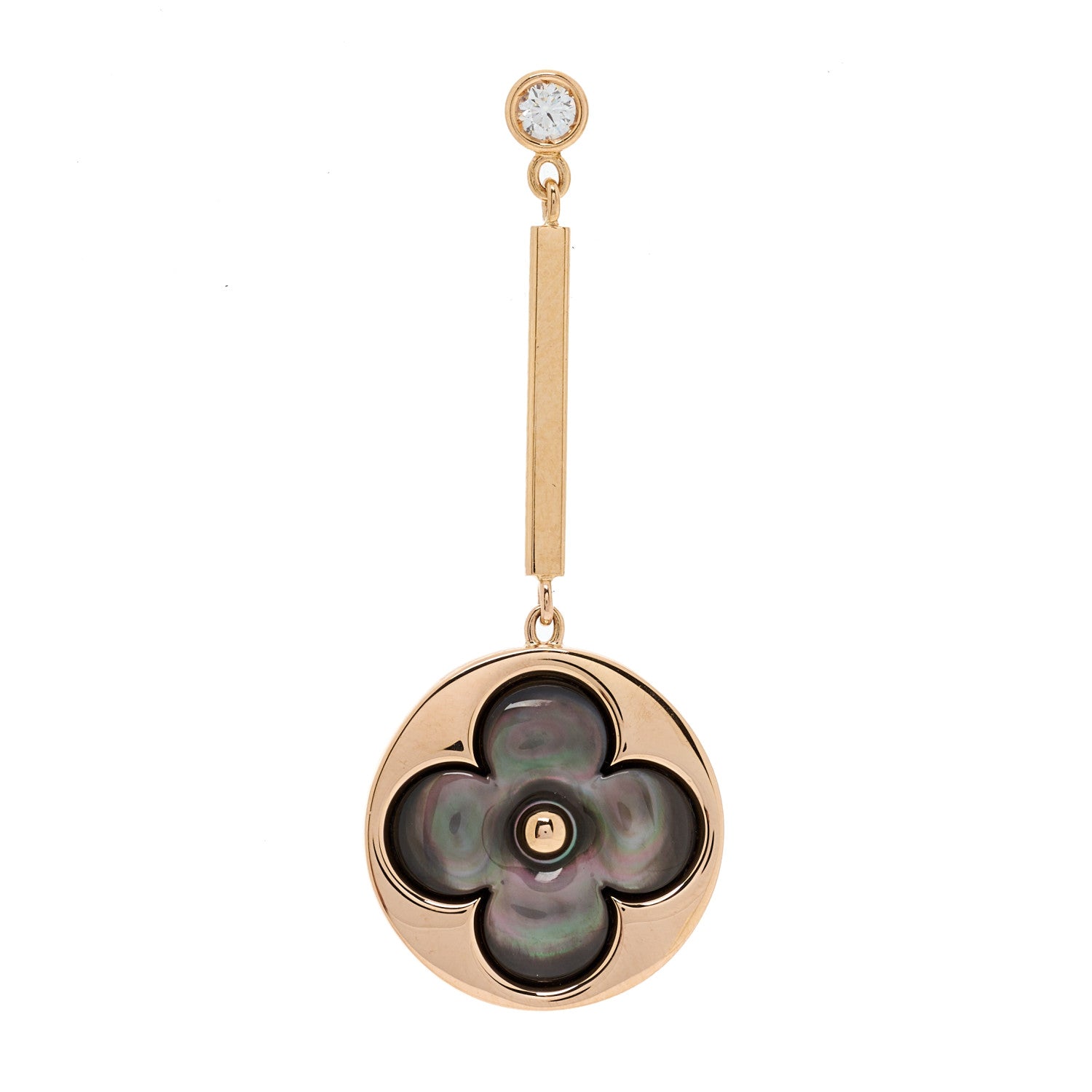 Louis Vuitton 18K Pink Gold Diamond Grey Mother of Pearl Color Blossom Long Single Earring 1 of 4