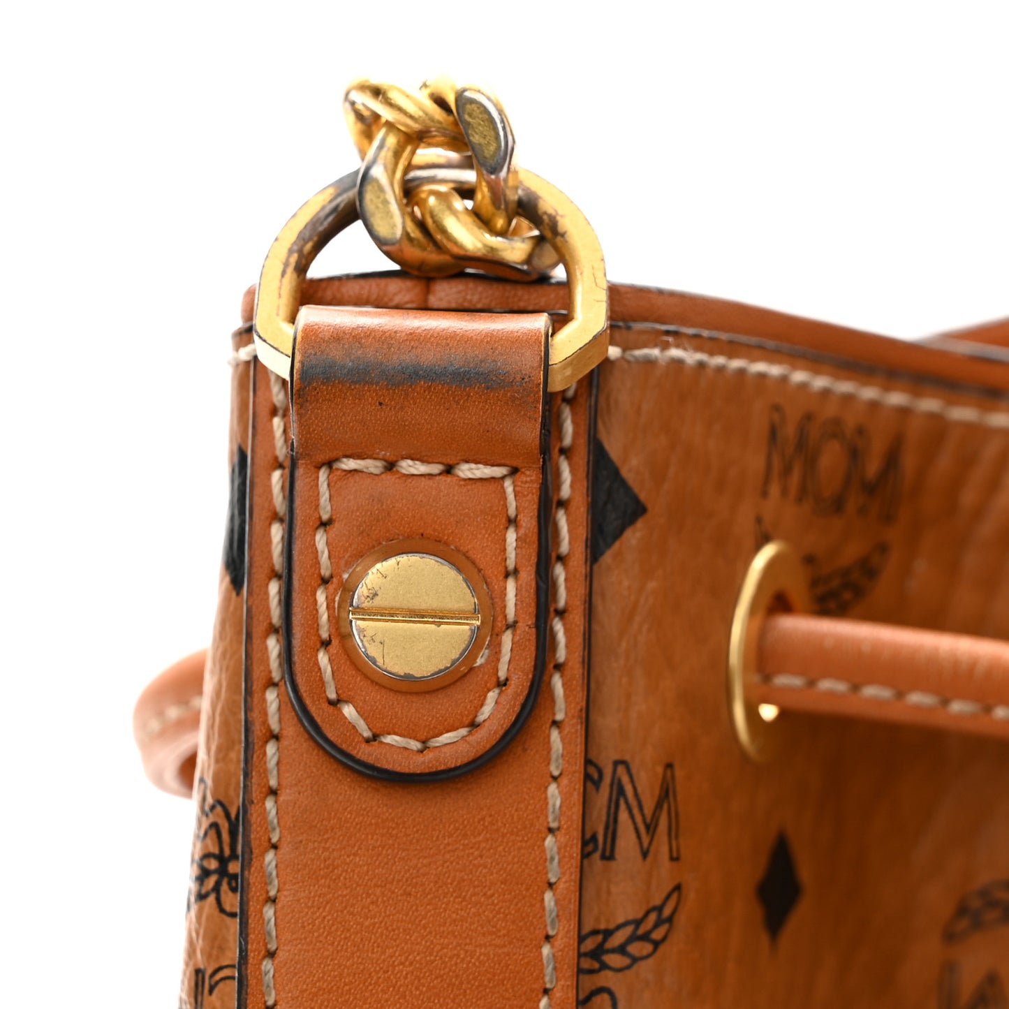 Visetos Small Soft Berlin Drawstring Bucket Bag Cognac